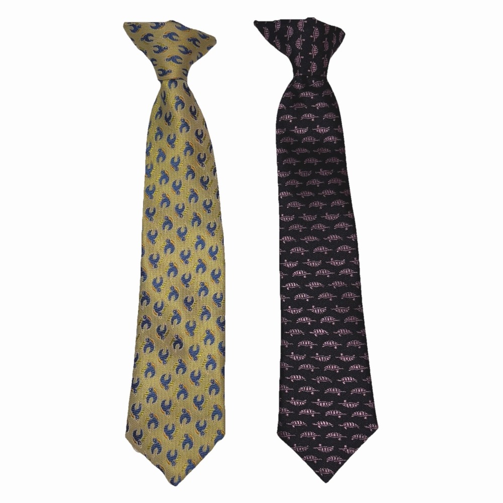 Clip On Tie Set of 2 Little Boys 11 in Sahara Club Lobster Turtle Church Wedding